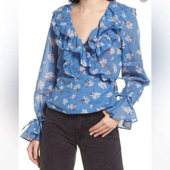 Free People Amanda Ruffle Top in Cool Combo - Picture 1 of 13